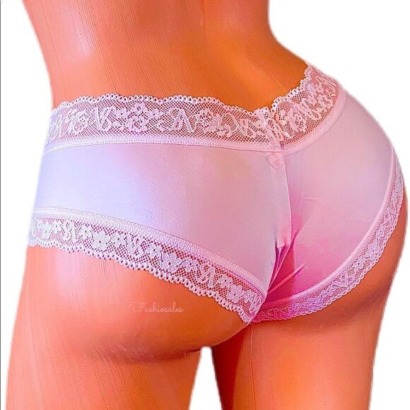 Victoria’s Secret Supersoft Satiny Lace trim cheeky panty pink - Picture 2 of 5